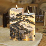 Rich and Rich Black Pine Beneath a Golden Sun  Wooden Candle Holder