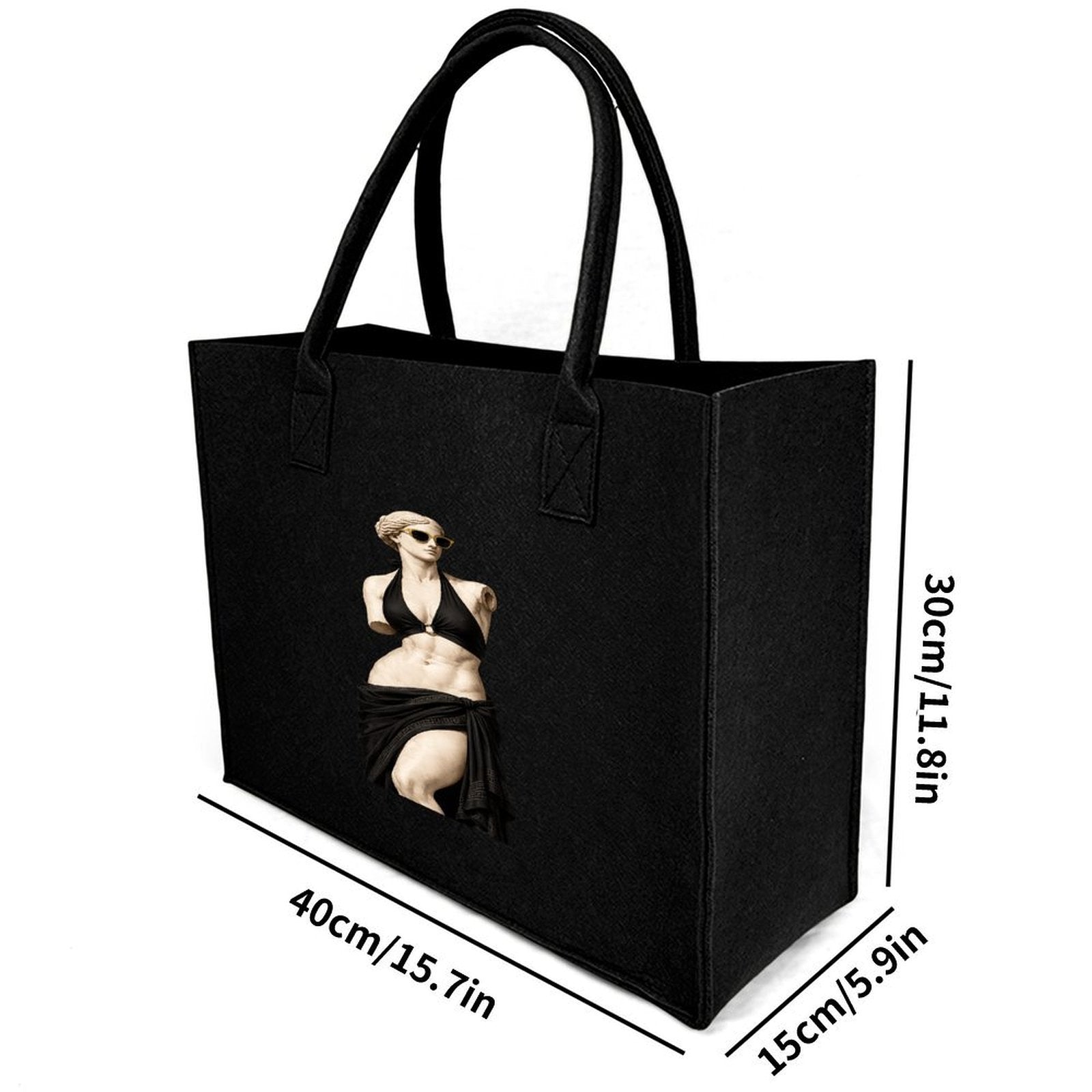 Rich and Rich Modern Goddess Black Felt Tote Bag | Premium Reusable Shopping, Work & Travel Tote | Made in USA - Rich and Rich Homeopportunities