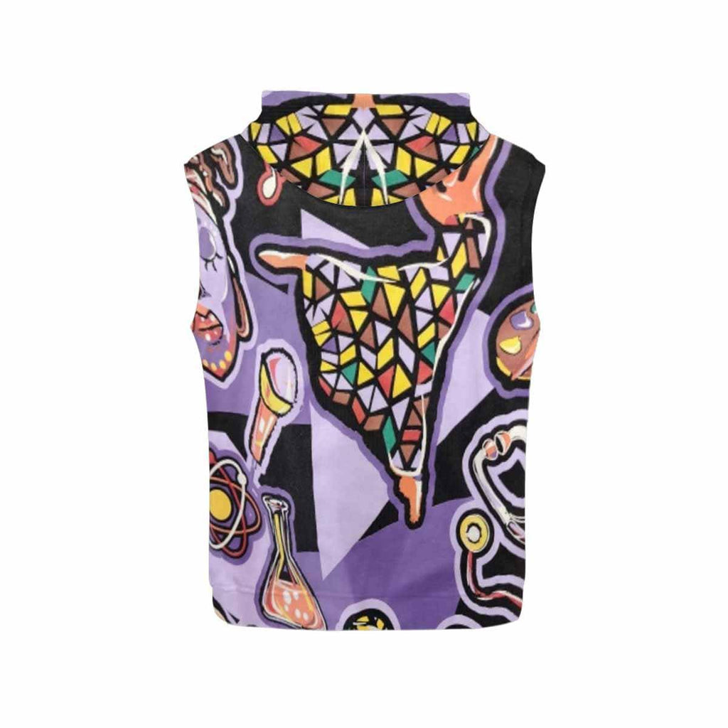 R&RH Purple Abstract Sleeveless Men's Hoodie with drawstring hood and kangaroo pocket