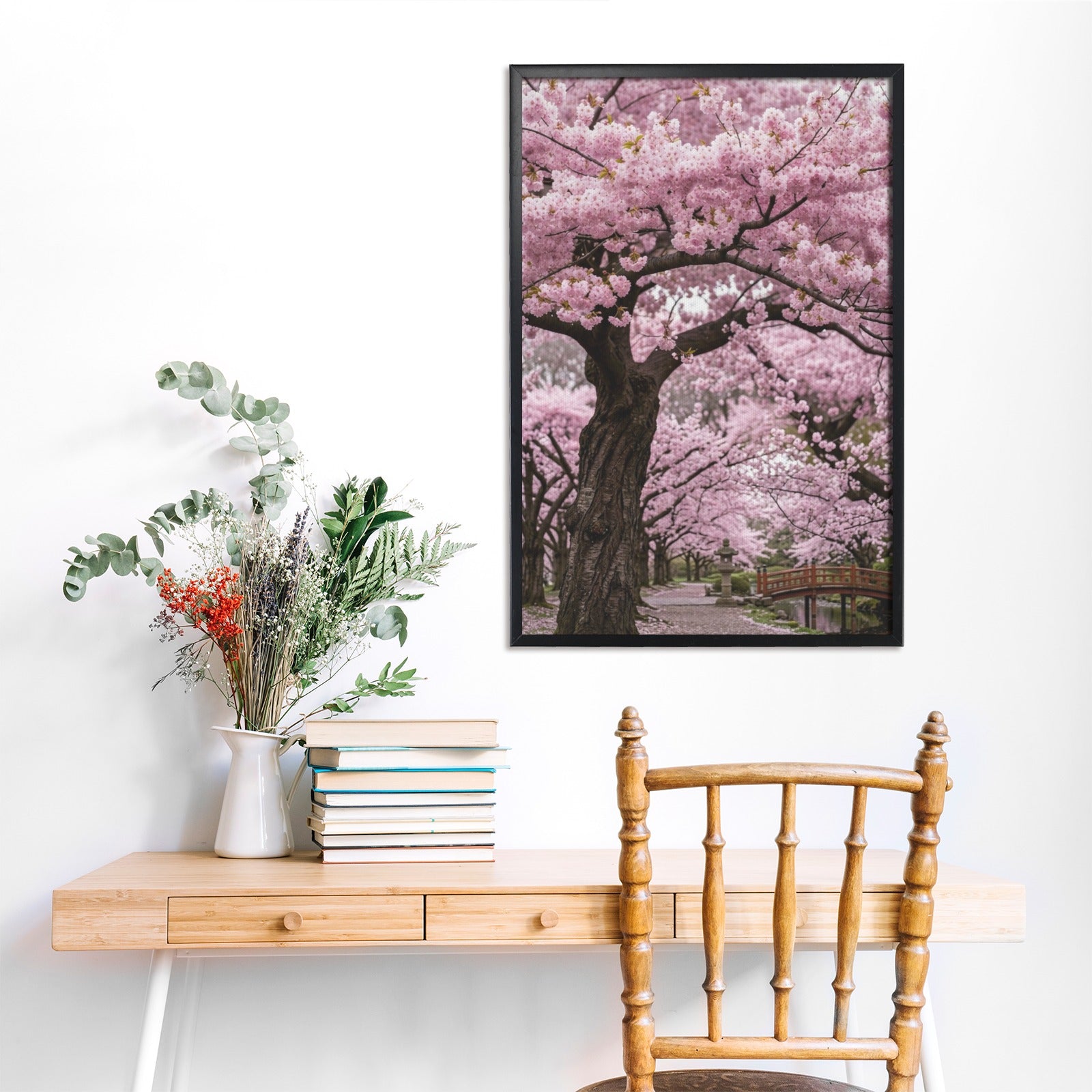 A Rich and Rich Cherry Blossom Pathway Black Framed Art Print 20×30inch - Rich and Rich Homeopportunities