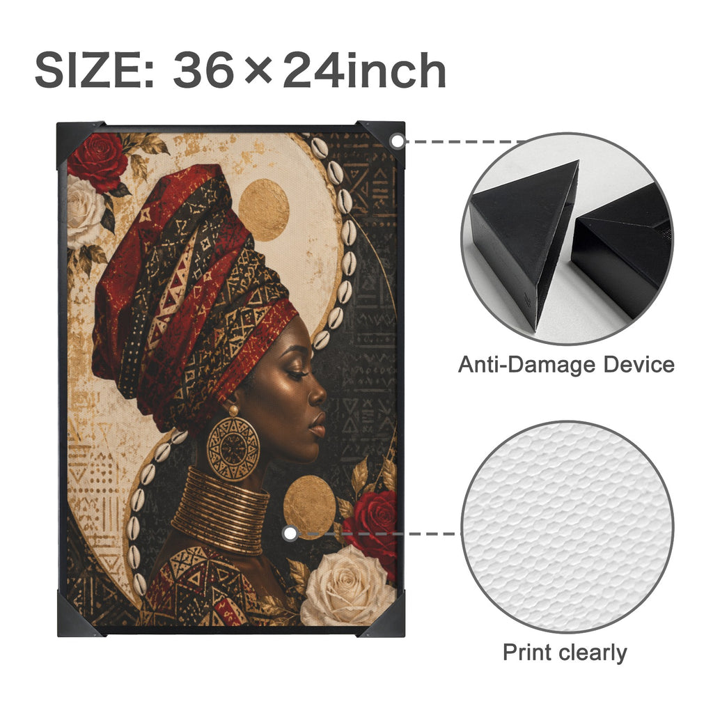 24x36 inch black framed canvas print with protective corner guards and textured surface