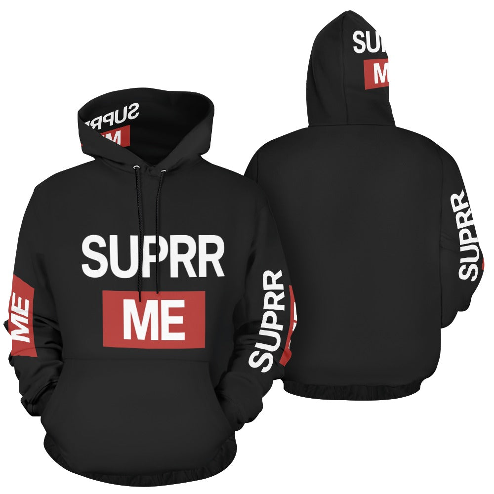 Rich and Rich SUPRR ME Men's Black Hoodie front view on model