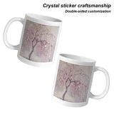 White 11 oz ceramic mug decorated with cherry blossom tree artwork and a crystal sticker decorative finis — additional view 7