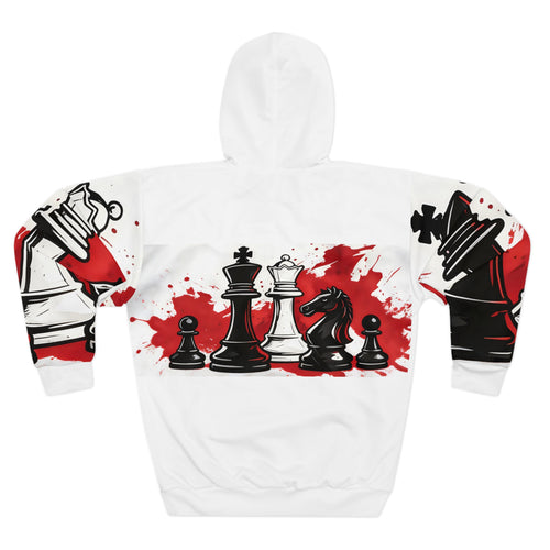 Chess Pieces Graphic Hoodie — Red Splash King & Queen Design