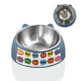 Pet bowl with doggy dialogue artwork and removable stainless steel inner insert