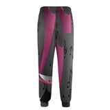 Men's magenta sweatpants with musical notes print, tapered legs and drawstring waistband — rear view