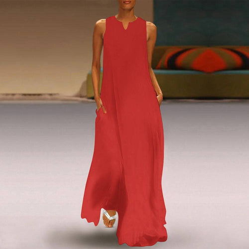 R_RH Red Sleeveless Long Dress With Pockets - Rich and Rich Homeopportunities 