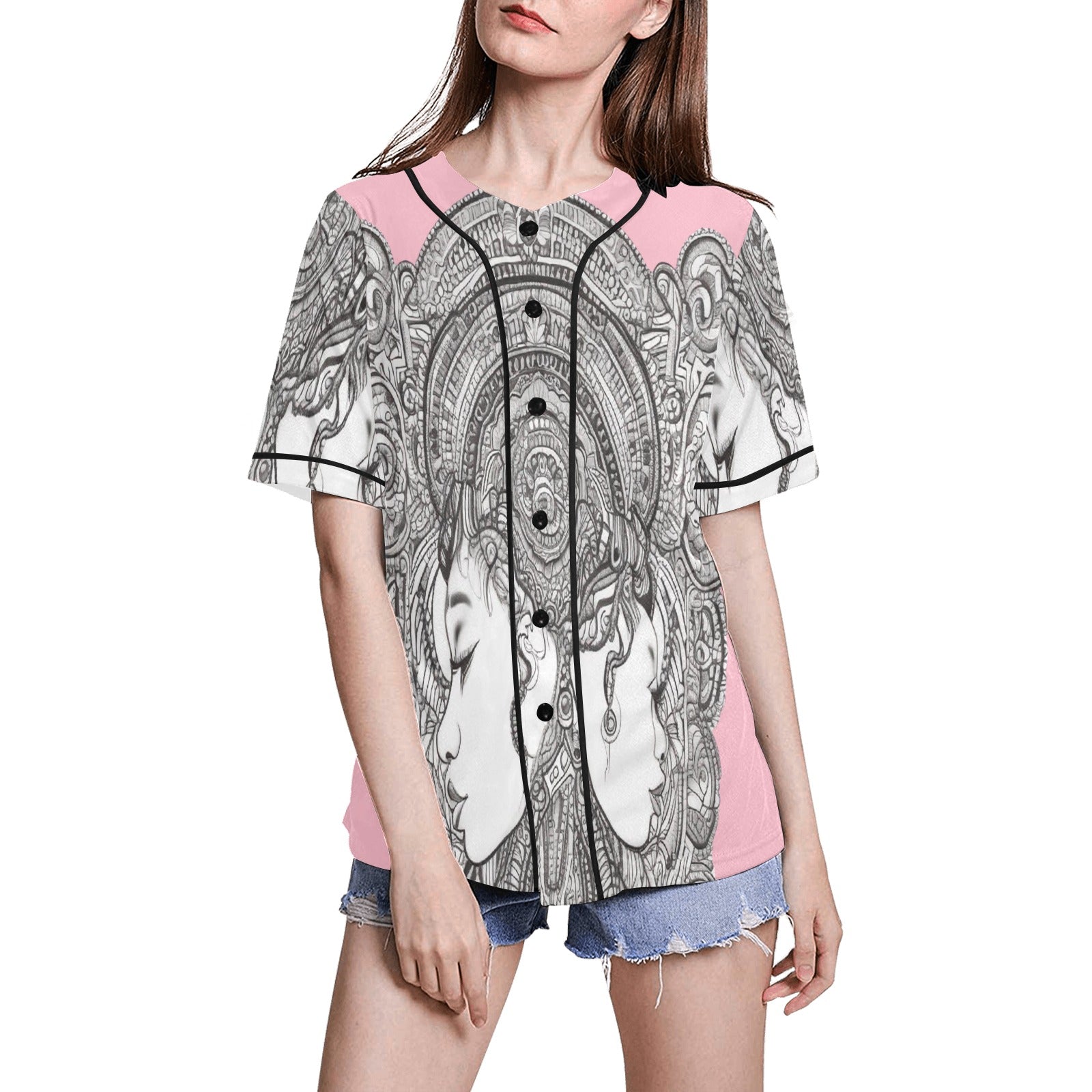R&RH PinkDestiny Pink Women's All Over Print Baseball Jersey in premium mesh fabric