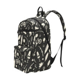 Travel backpack with sport-inspired artwork, padded laptop sleeve and multiple exterior pockets — rear view