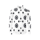 Men's white geometric dress shirt with button-down collar and no chest pocket — product detail