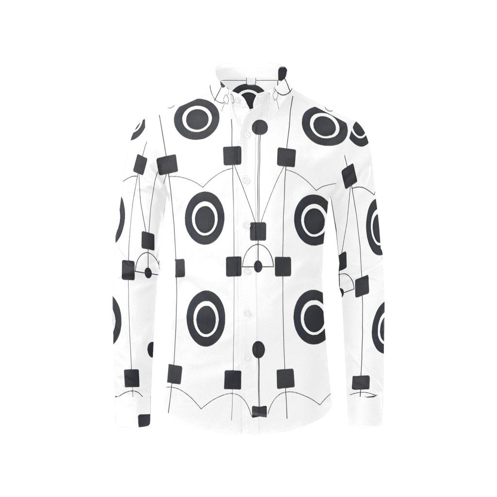 R&RH Geometric Men's White Dress Shirt with all-over print and button-down collar