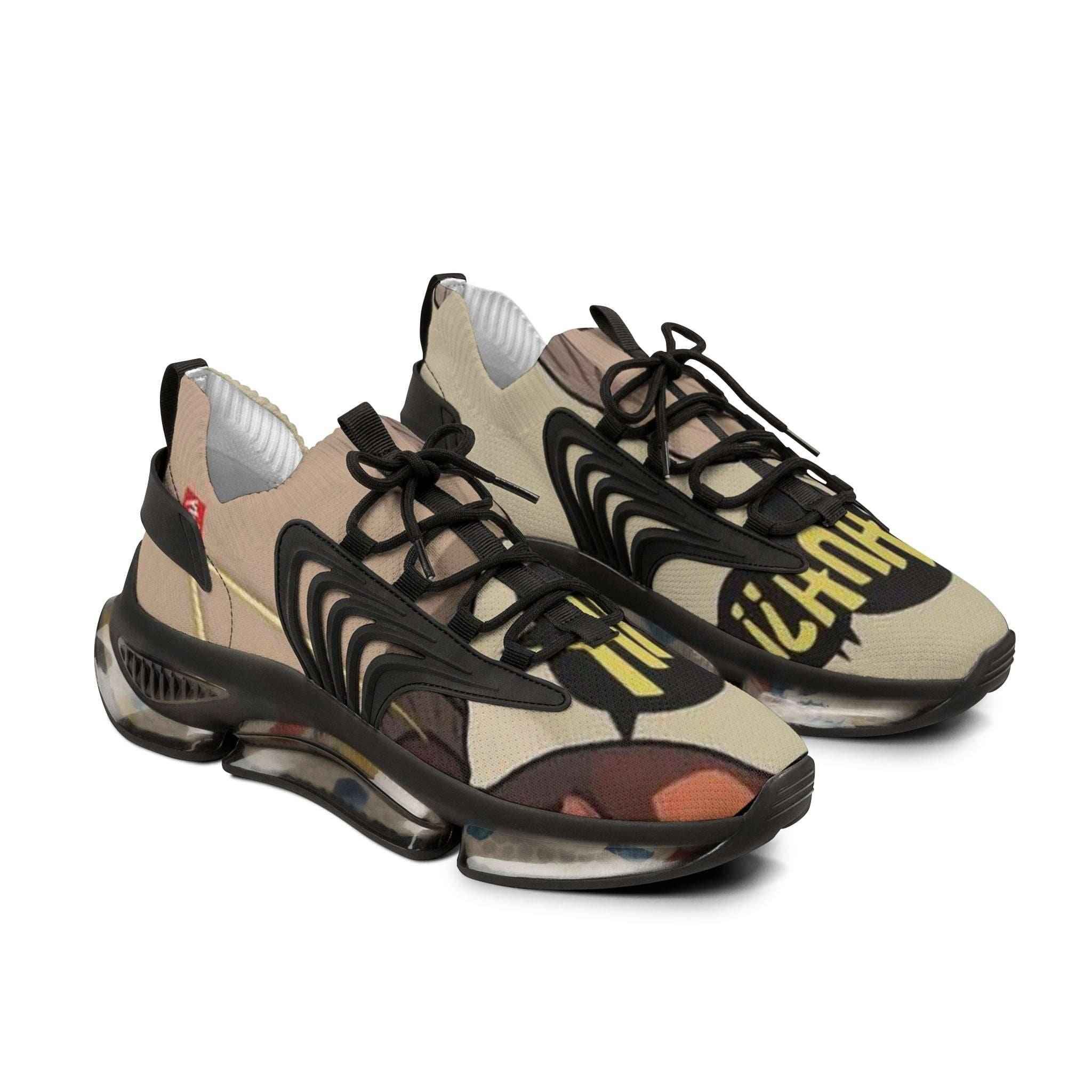 Men's mesh-knit sneakers in black or white with memory foam insoles and lace-up closure
