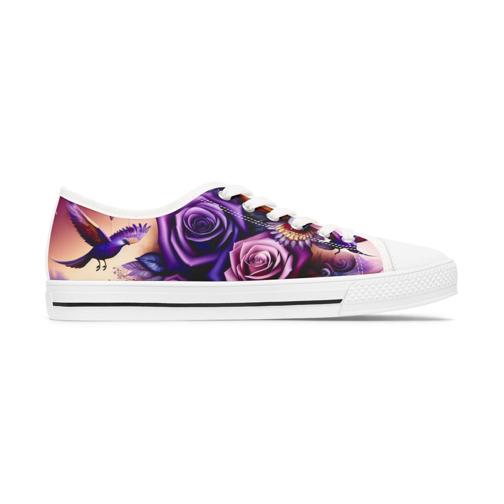 R&RH Purple Floral Art Women's Low Top Sneakers with vibrant floral design