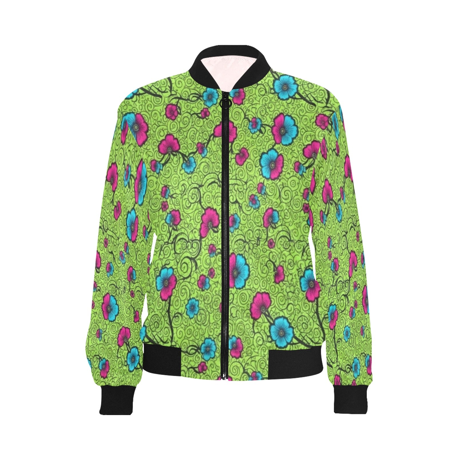 Rich and Rich Women's Green Floral Bomber Jacket