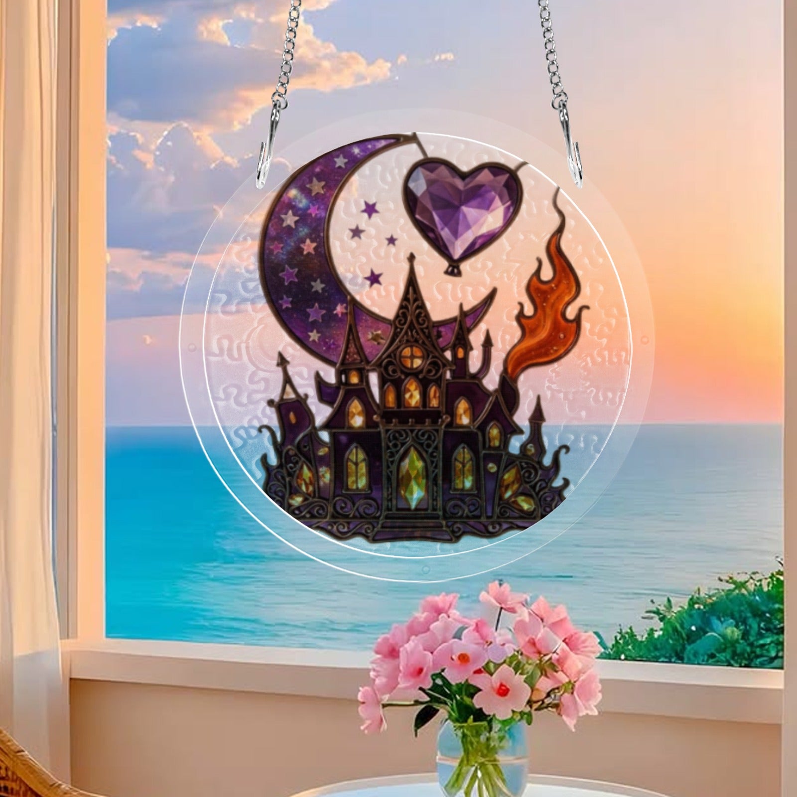 Rich and Rich Assembled Halloween Haunted House Round Acrylic Jigsaw Puzzle Window Ornament - Rich and Rich Homeopportunities