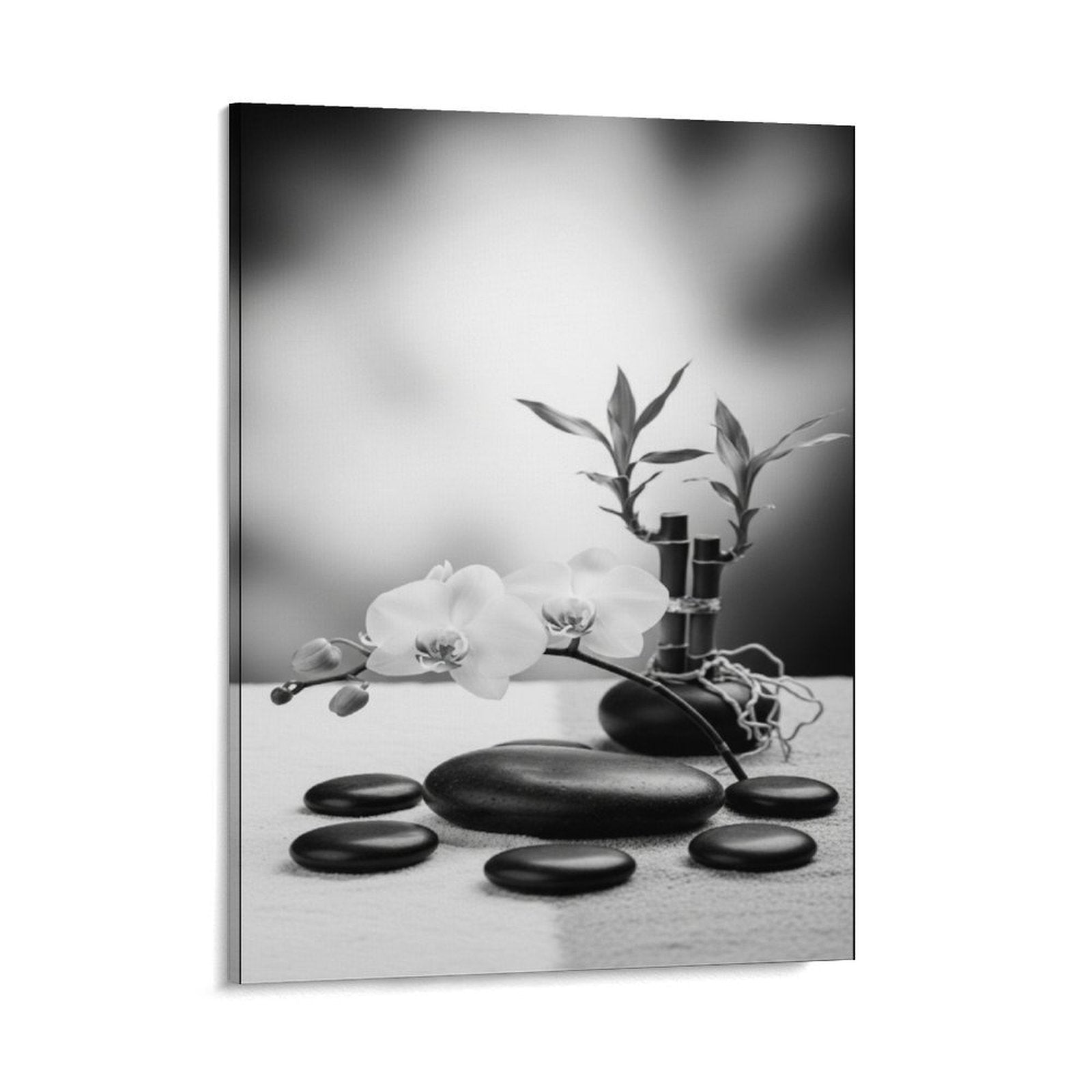 Rich and Rich Black and White Vertical Canvas Print 20x16 hung on wall