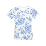 Blue pastel floral all‑over print T‑shirt with matching wide leg pants featuring smocked high waist and p — additional view 8