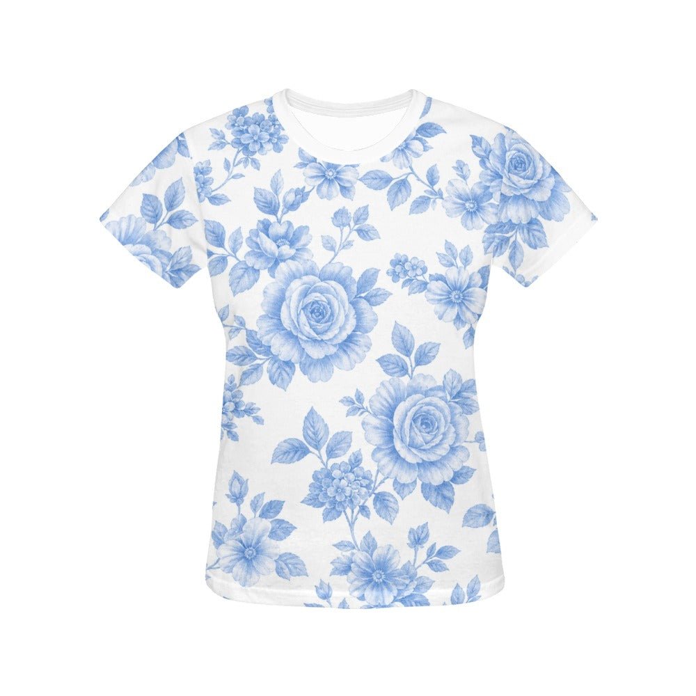 Blue pastel floral all‑over print T‑shirt with matching wide leg pants featuring smocked high waist and — additional view 12