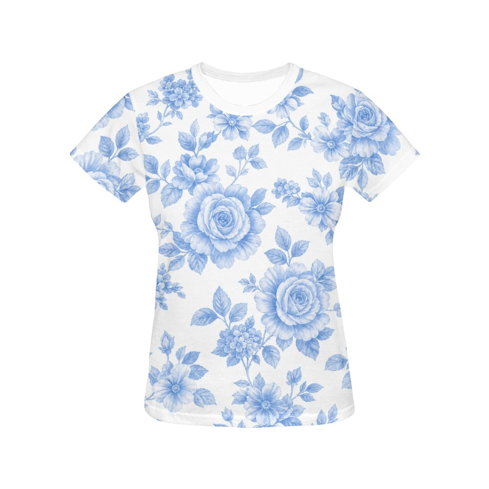 Rich and Rich Blue Pastel Floral Golfing Women’s Pants Set | All-Over Print T-Shirt & Wide Leg Pants Outfit