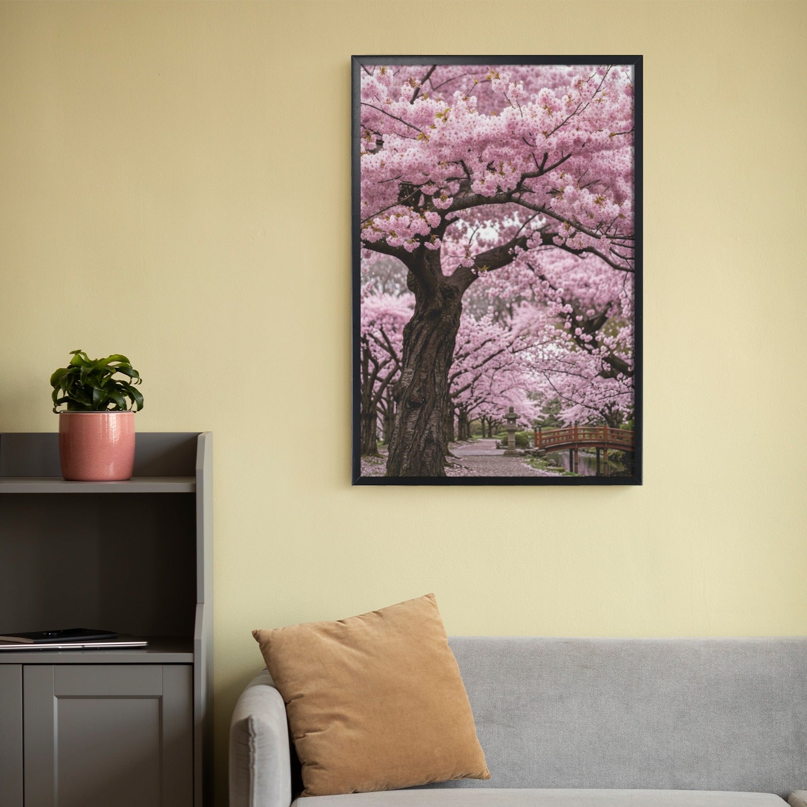 A Rich and Rich Cherry Blossom Pathway Black Framed Art Print 20×30inch - Rich and Rich Homeopportunities
