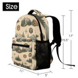 Beige 17-inch backpack with front pocket, mesh side pockets, padded straps, and orange buckle detail — additional view 8