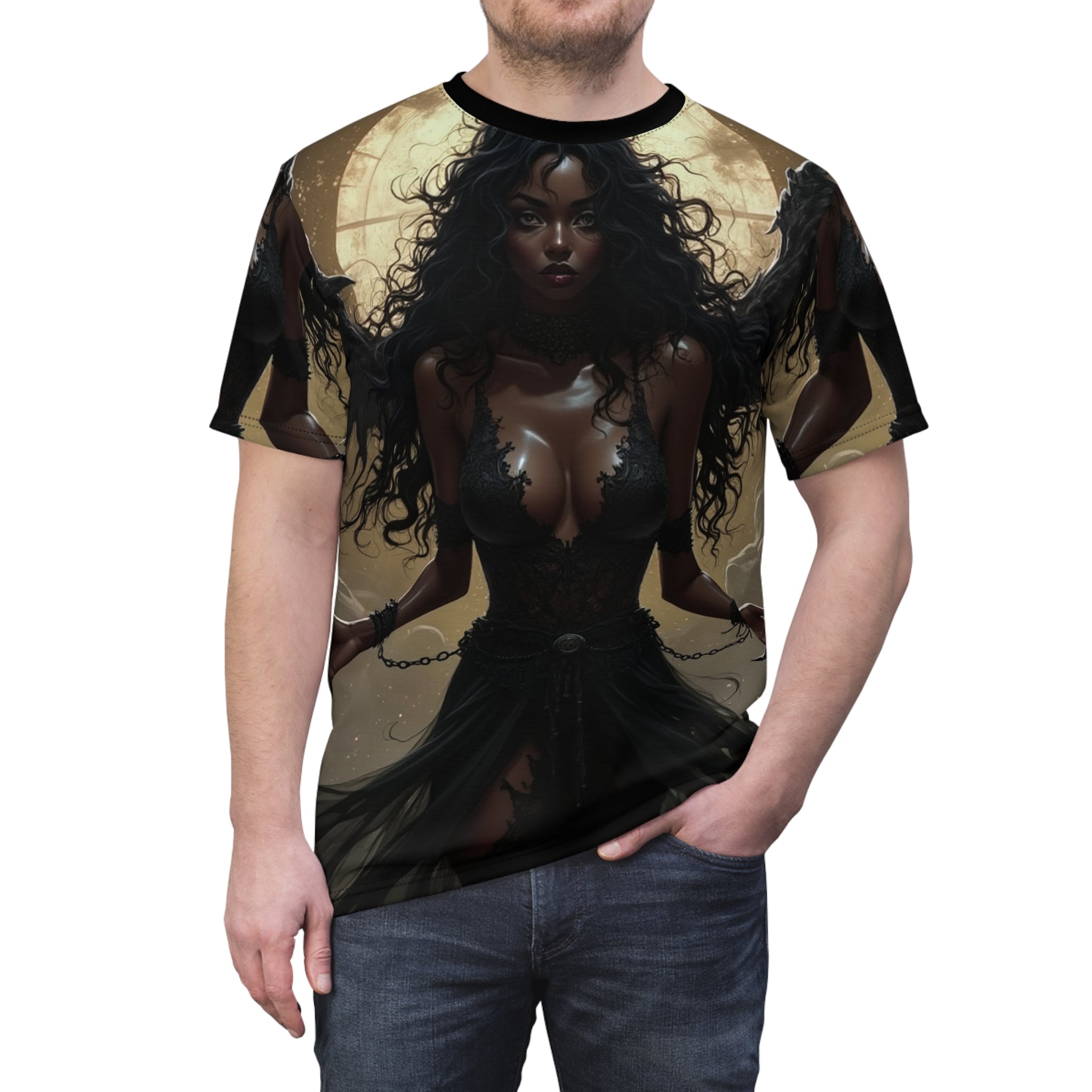 Gothic Angel Unisex All Over Print Graphic Tee featuring dark fantasy artwork