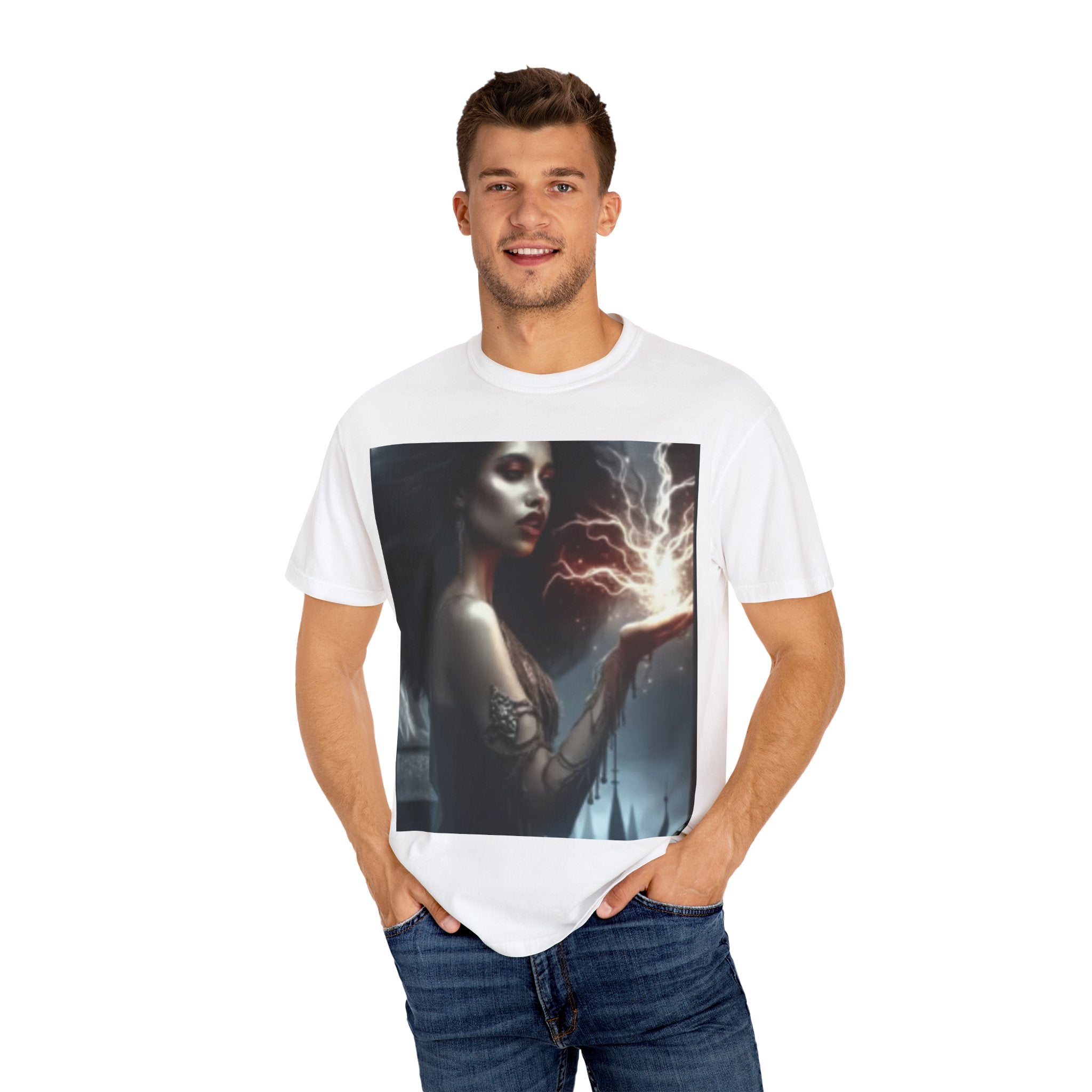 Mystical Magic unisex garment-dyed t-shirt featuring witchy fantasy art design