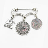 Double photo charm brooch with Majestic Tiger design and a small graduation cap charm