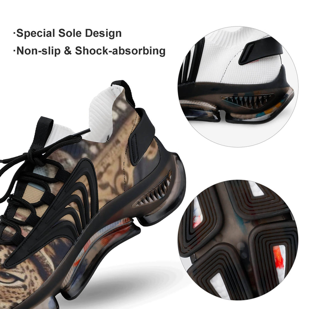 Rich and Rich Lion Men's Mesh Elastic Running Sneakers in black and white