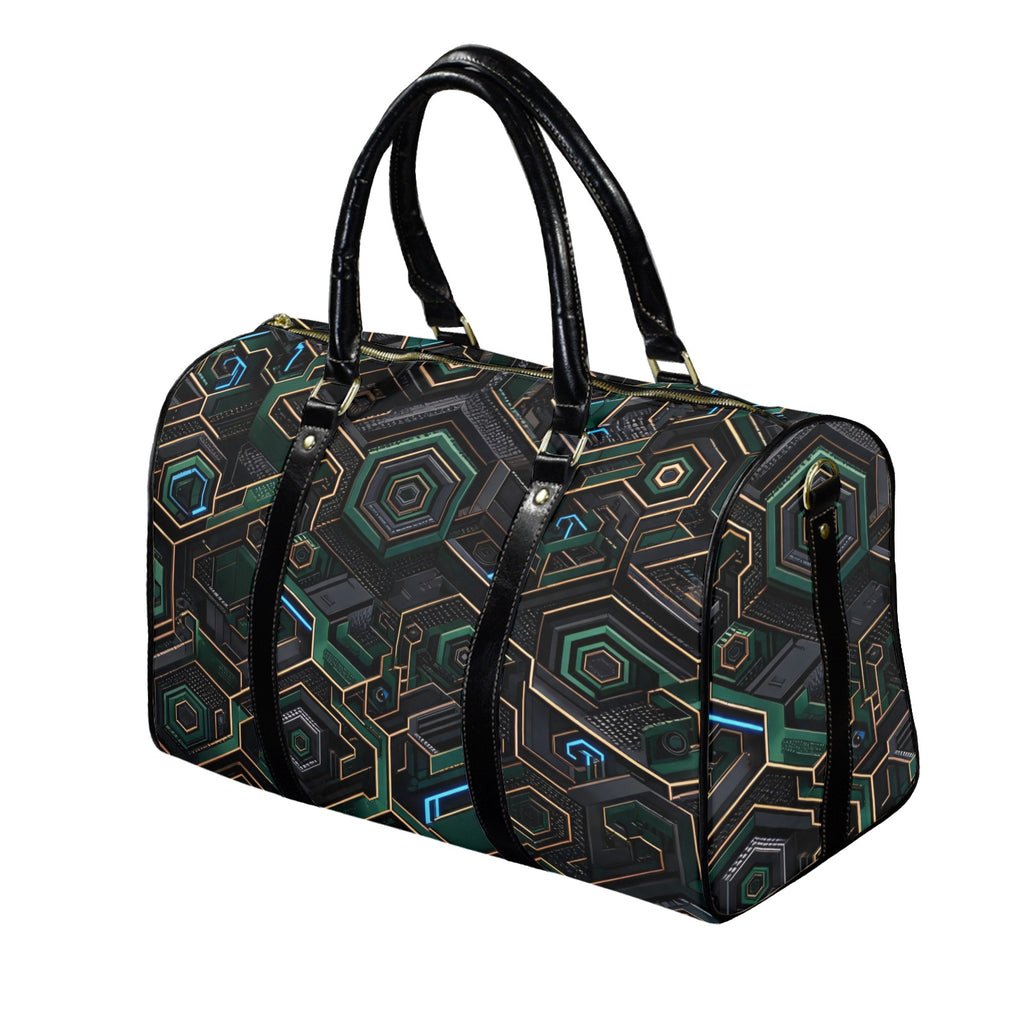 Rich and Rich Green Fractal Evolution PU Leather Travel Bag | Gym, Weekend & Carry-On Duffel Bag