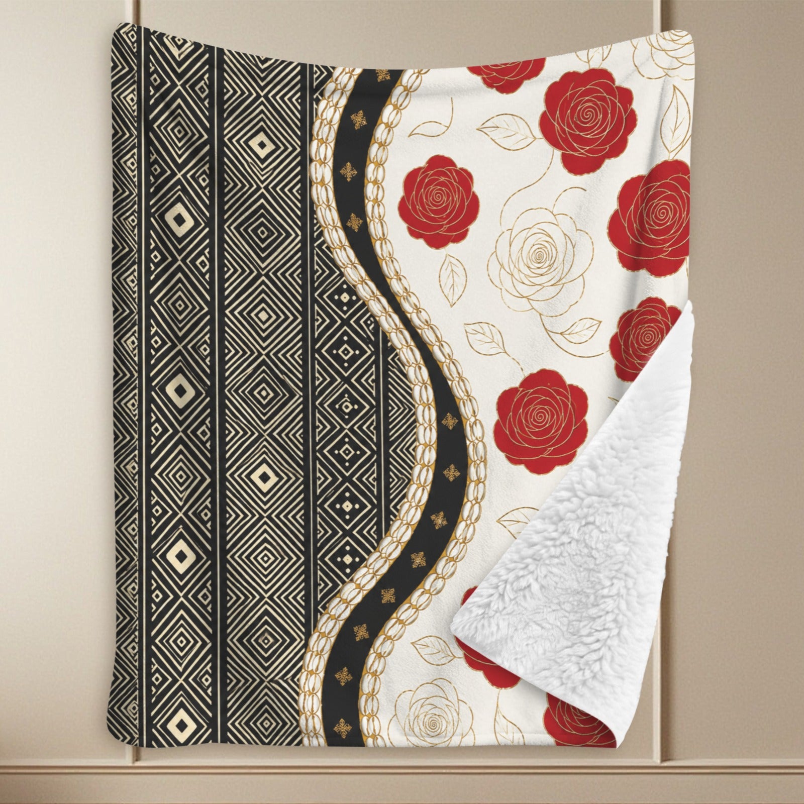 King-size Sherpa fleece blanket with tribal Elegance Harmony design, 90 by 108 inches — alternate view