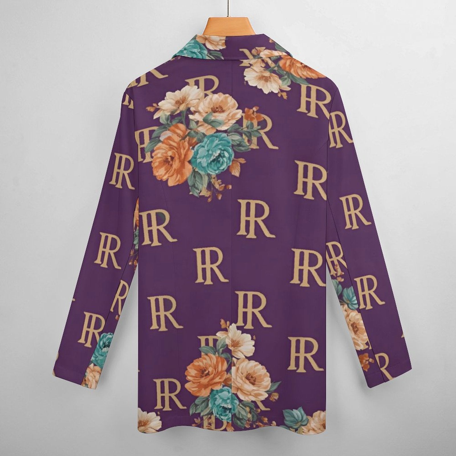 Purple women's casual suit blazer with flat lapel and two front pockets — side view