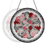 Rose floral glass suncatcher with tribal-inspired artwork and included metal hanging chain — additional view 6