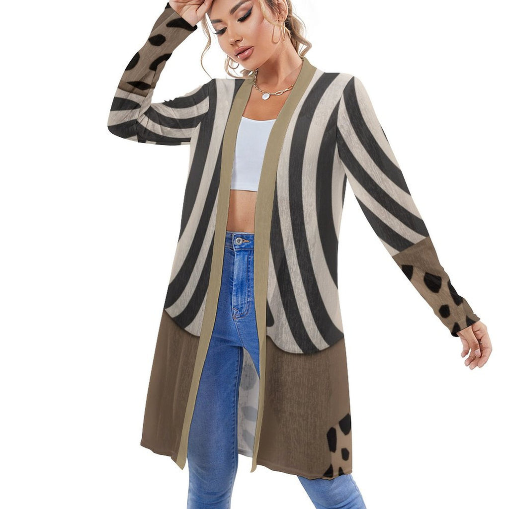 Rich and Rich Women's Brown and Beige Mid-Length Cardigan on mannequin