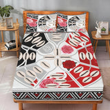 Crimson tribal-pattern queen fitted sheet with two matching pillowcases — alternate view