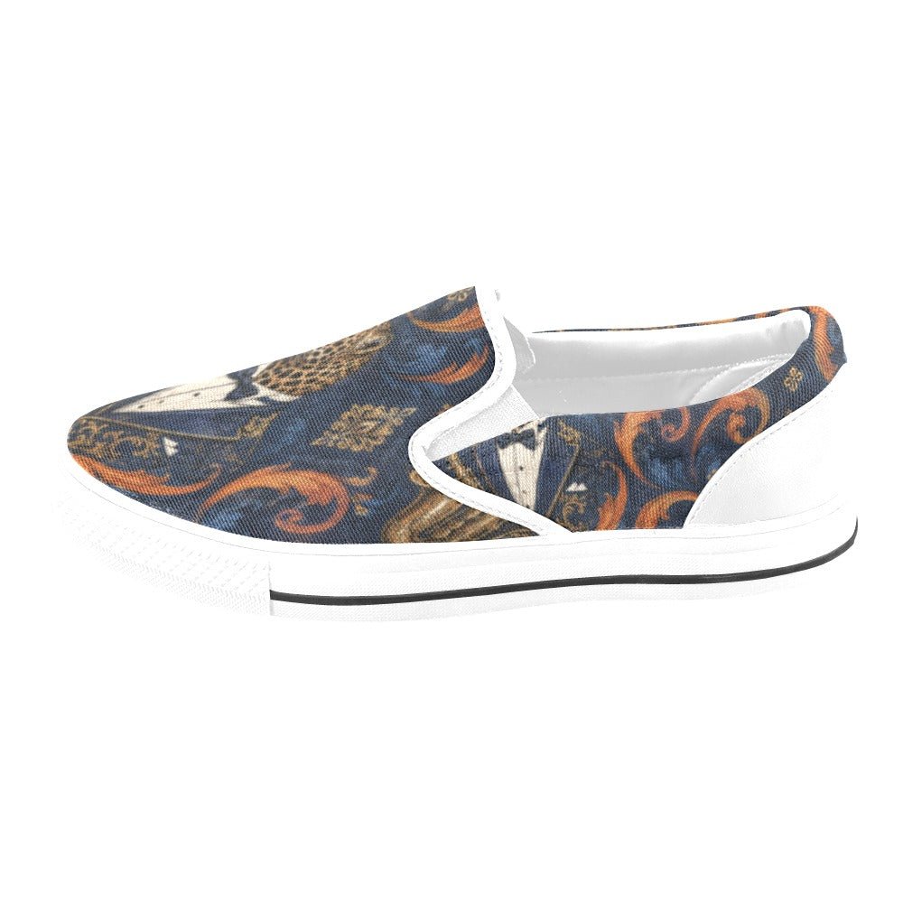 Rich and Rich Leopard Saxophone Women's Blue Slip-On Canvas Shoes - Rich and Rich Homeopportunities
