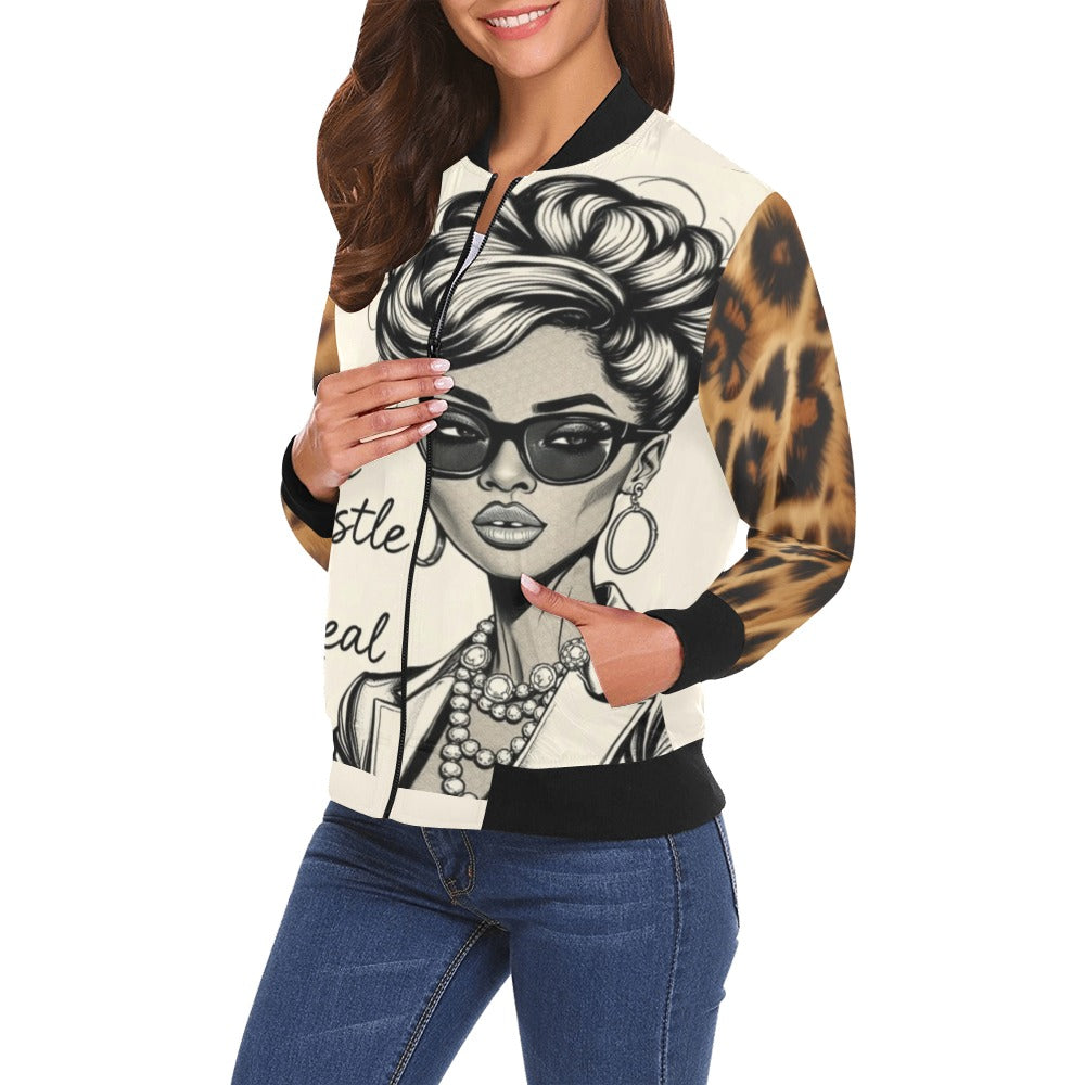 Rich and Rich The Hustle Is Real Brown Caricature Women's Bomber Jacket