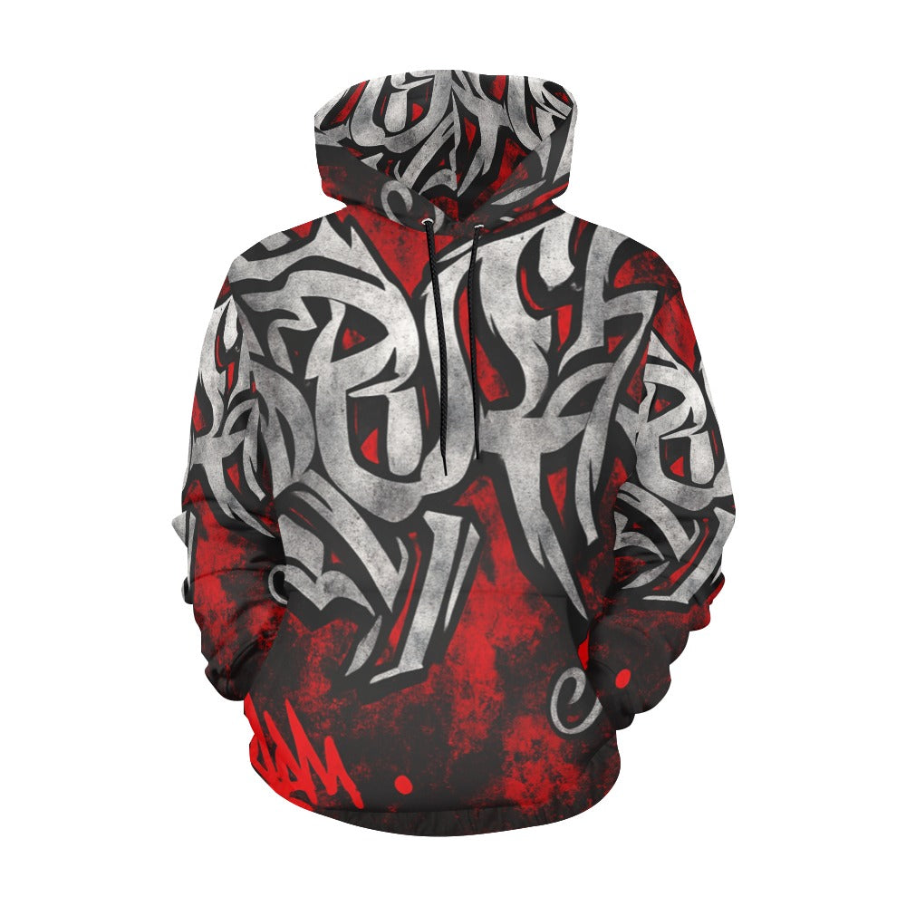 Rich and Rich Red Graffiti Men's Hoodie featuring bold red street art design