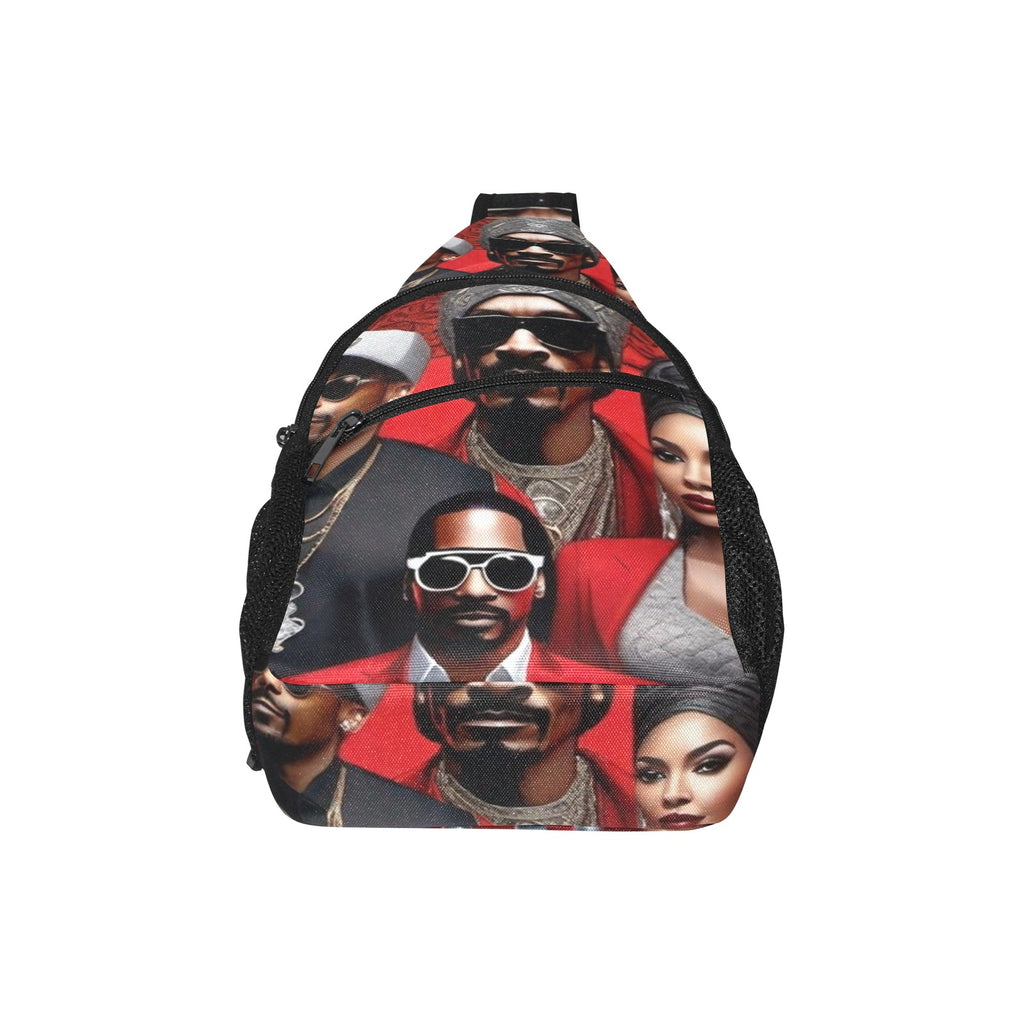 R&RH Red Caricature All Over Print Chest Bag made of durable nylon with adjustable shoulder strap