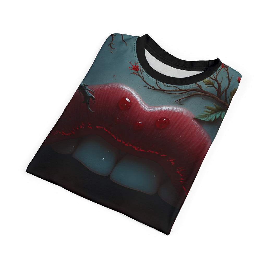 Vampiric Kiss Unisex Gothic Halloween Graphic Tee with dark vampire-inspired design
