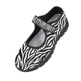 Women's Mary Jane shoes in black and white zebra pattern with Velcro strap and mesh upper — additional view 12
