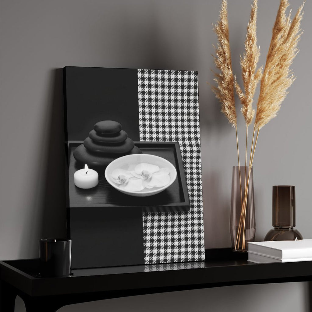 Rich and Rich Black and White Feng Shui Houndstooth Pattern Vertical Canvas Print 20x16 inches