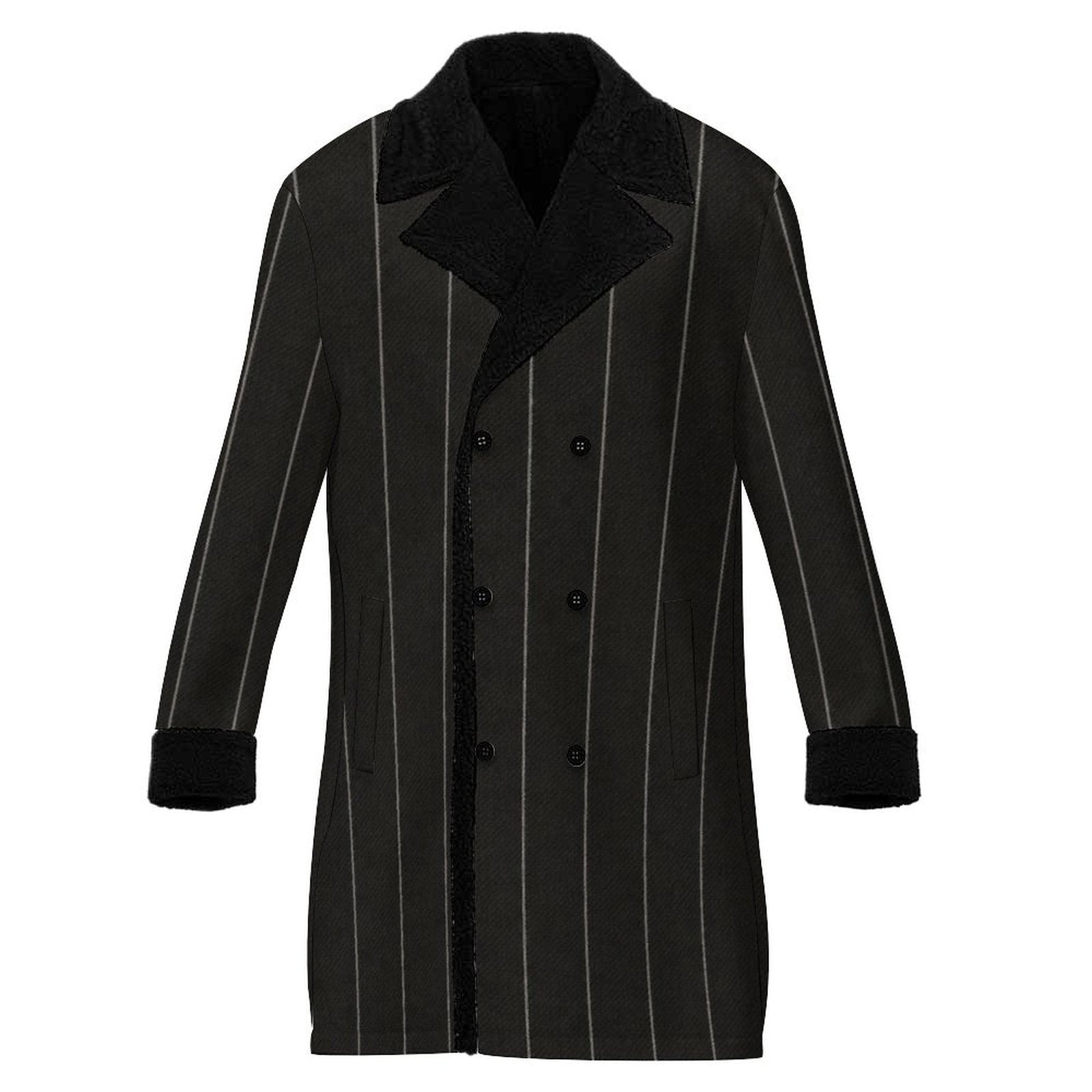 A Rich and Rich Men's Black Pinstriped Double Breasted Coat
