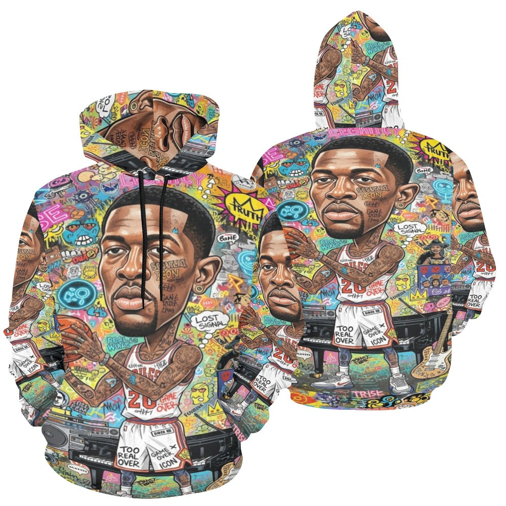Rich and Rich Multicolor Basketball Man Caricature Men's Hoodie front view