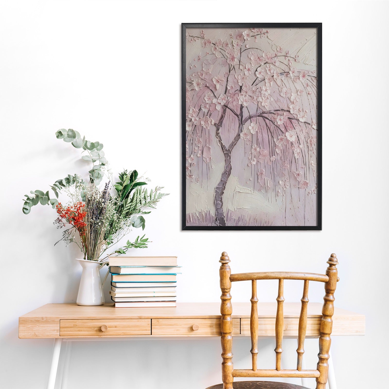A Rich and Rich Cherry Blossom Tree Framed Art Print Black Framed Art Print 20×30inch - Rich and Rich Homeopportunities