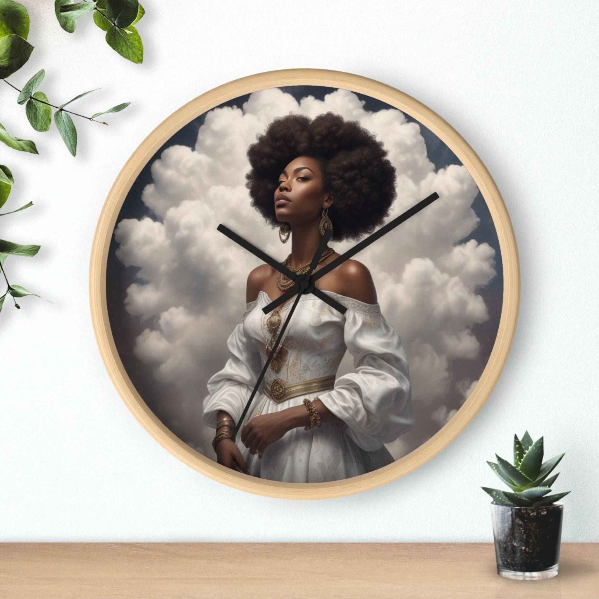 Square 10-inch wall clock with wood frame, plexiglass face, and a quiet metal mechanism — rear view
