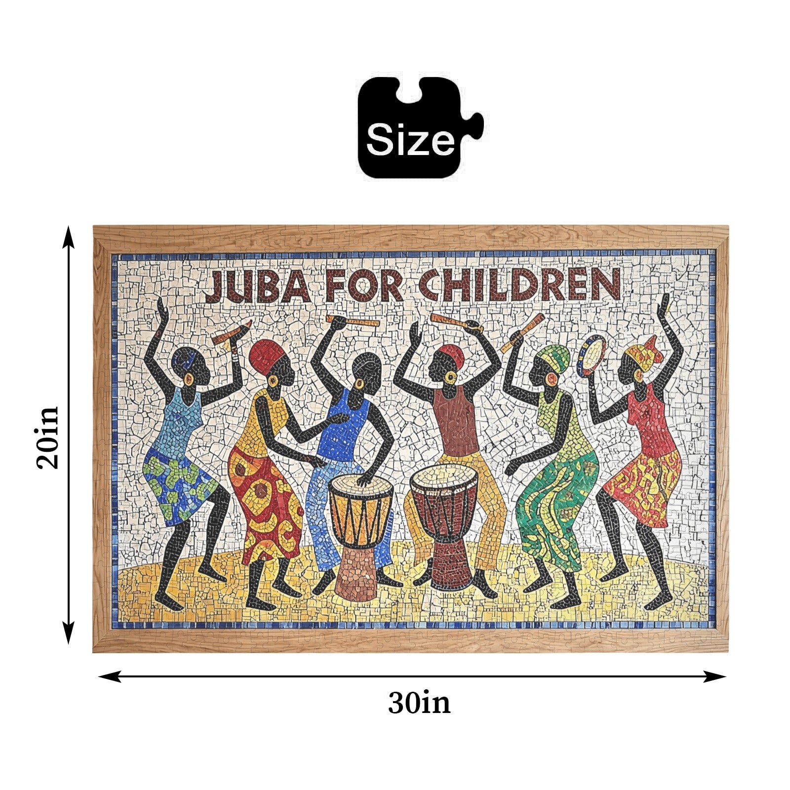 Panoramic 1000-piece wooden puzzle showing Juba dance evolution from fields to stage — rear view