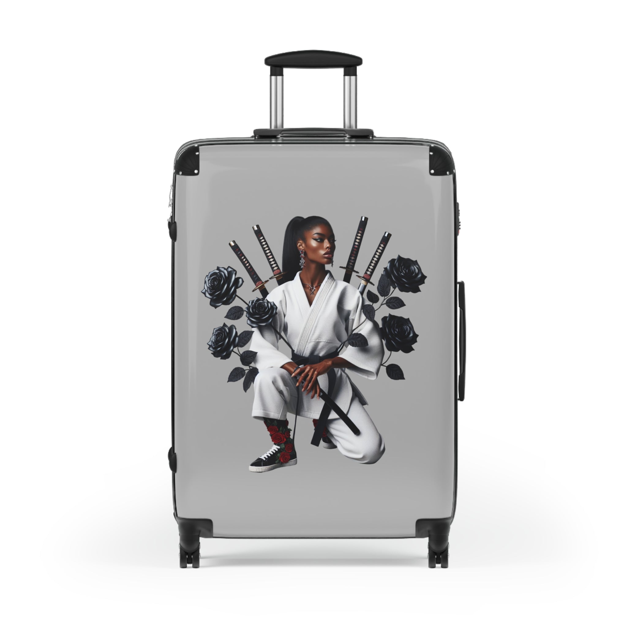 R&RH Elegant Samurai Style Grey Women's Suitcase with floral design