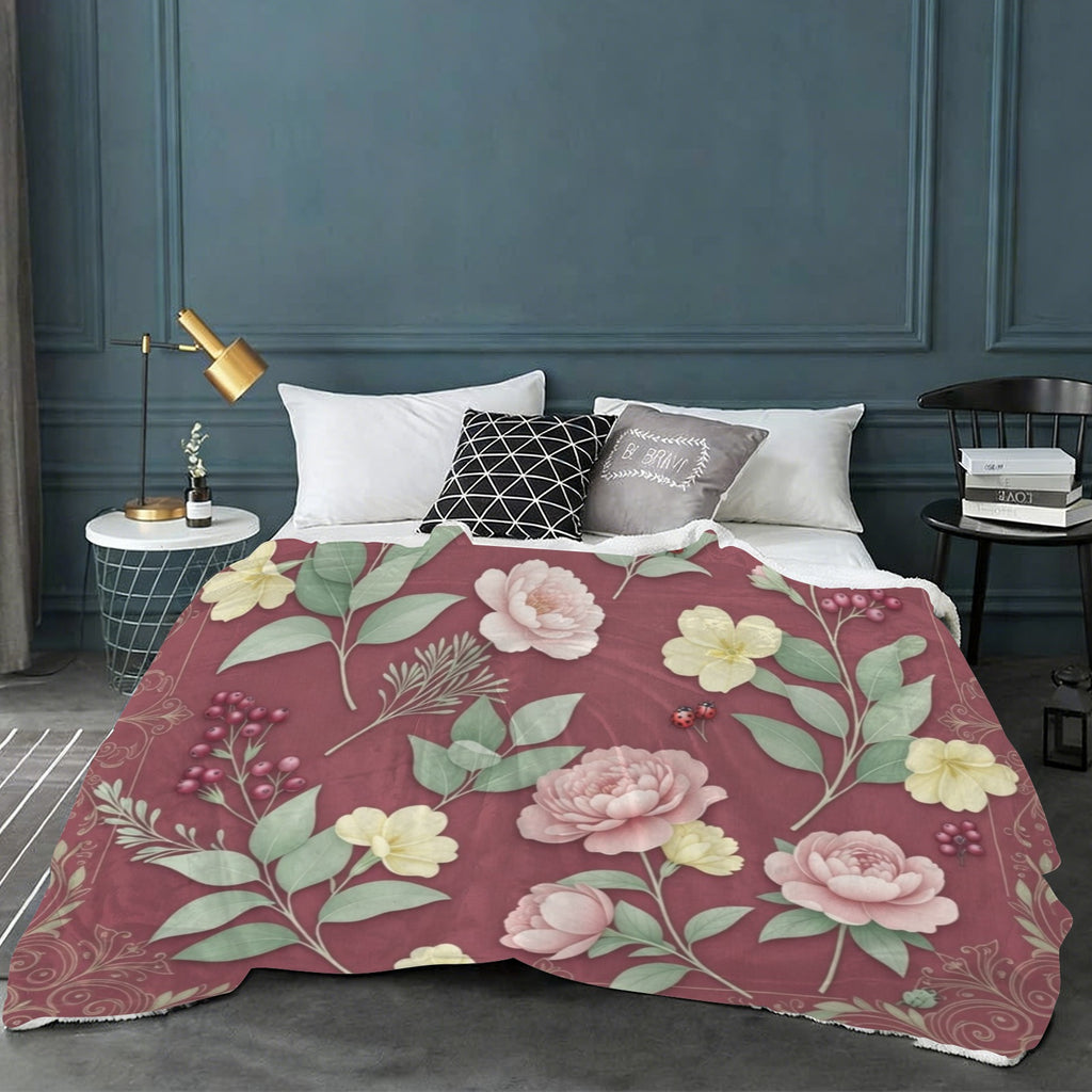 Rich and Rich Burgundy Botanical Sherpa Fleece Blanket Sherpa Fleece Blanket 90"x108" - Rich and Rich Homeopportunities