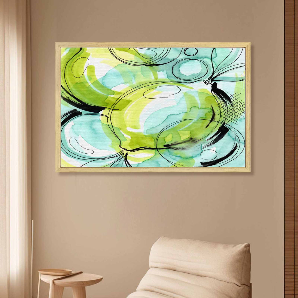 Rich and Rich Teal Reverie Water Natural Wood Frame Painting